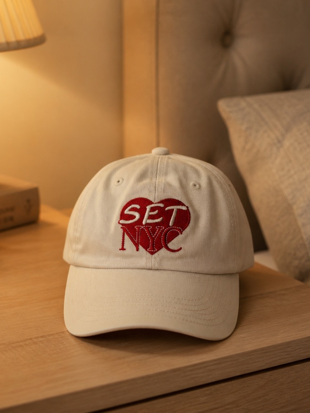 NWT SET Actives Off White Baseball Cap Embroidered Red Heart NYC Adjustable